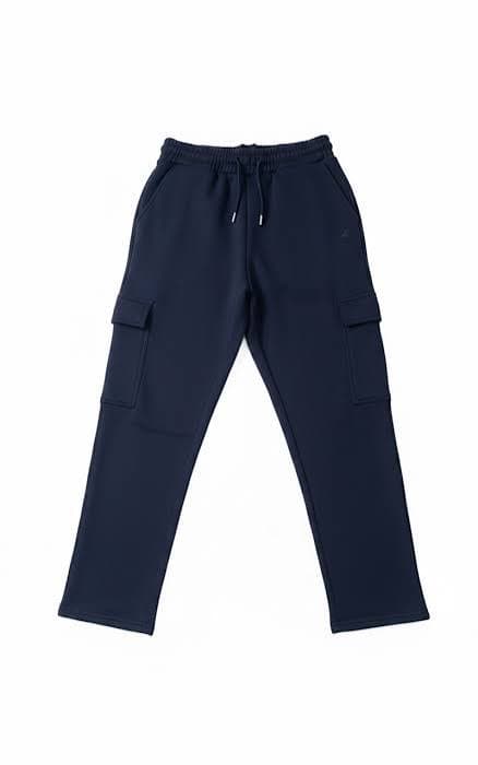 Casual Navy Blue Fleece Cargo Sweatpants view 2