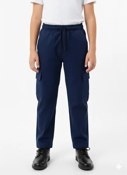 Casual Navy Blue Fleece Cargo Sweatpants