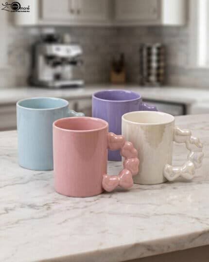 Pastel Heart Handle Ceramic Mugs
