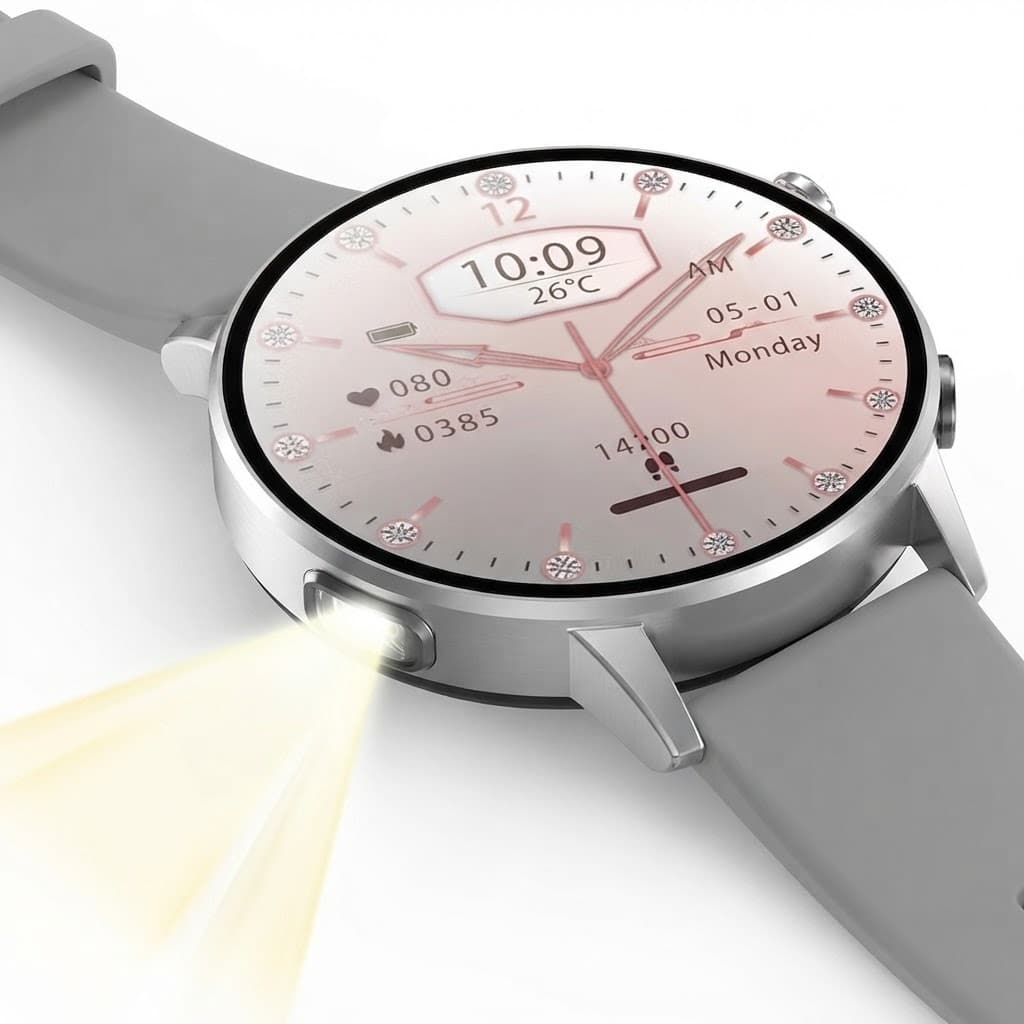 Elegance Smartwatch with Built-In Flashlight & Rhinestone Bezel view 2